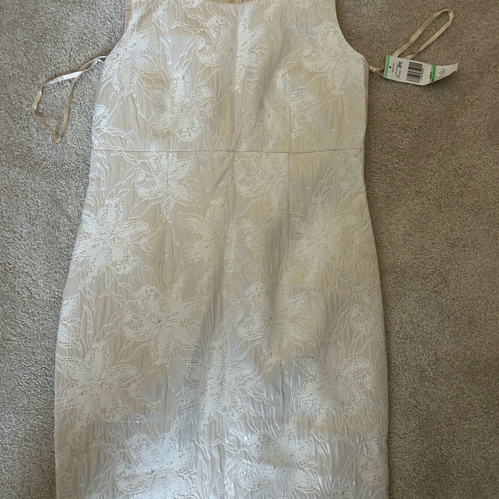 Albert Nipon Cream Floral Midi Dress